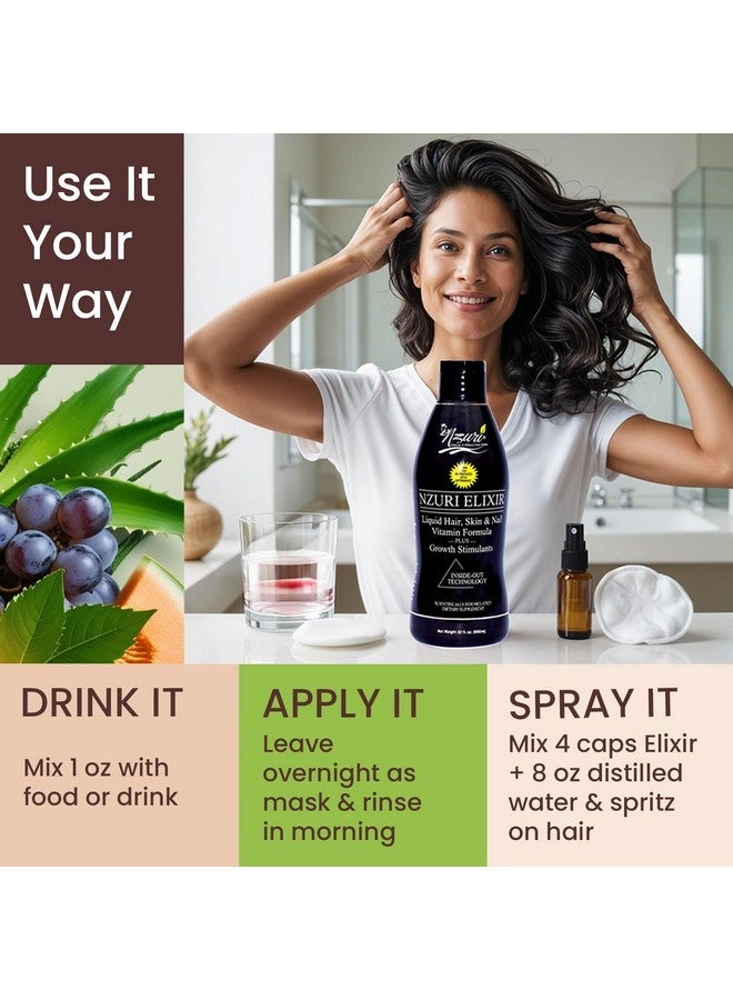 Nzuri Elixir Hair Skin and Nails Vitamins for Women and Men with Biotin, Folate, and Vitamin D for Daily Growth Supplement to Reducing Dryness, Thinning, and Loss, 32 oz. - Image 4