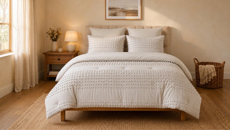 HOMETOPIA Luxury King Size 6-Piece Comforter Set 264×229 cm – Embossed Fabric, Ultra Soft & Breathable Fabric, Comfortable, All-Season Use, Premium Quality, Ideal for AC Rooms & Home Use in Saudi Arabia. - Image 1
