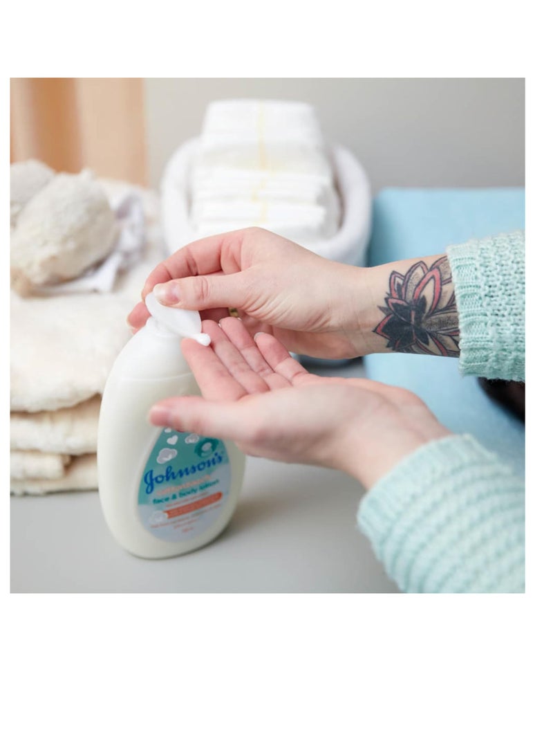 Johnson's CottonTouch Newborn Baby Face and Body Lotion, Hypoallergenic Moisturization for Baby's Skin, Made with Real Cotton, Paraben-Free, Dye-Free, 13.6 fl. oz - Image 4