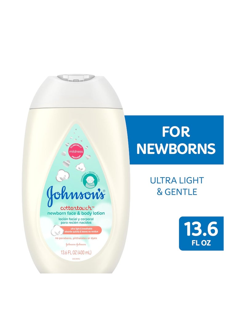 Johnson's CottonTouch Newborn Baby Face and Body Lotion, Hypoallergenic Moisturization for Baby's Skin, Made with Real Cotton, Paraben-Free, Dye-Free, 13.6 fl. oz - Image 5