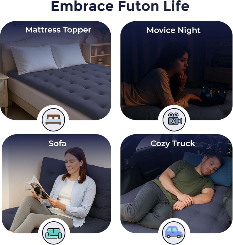 ATOOTFUSION Tufted Floor Futon Mattress, Multi-Purpose Foldable, Navy Blue, for Bed, Sofa, Movie Night, Camping 72X36X3 inches - Image 3
