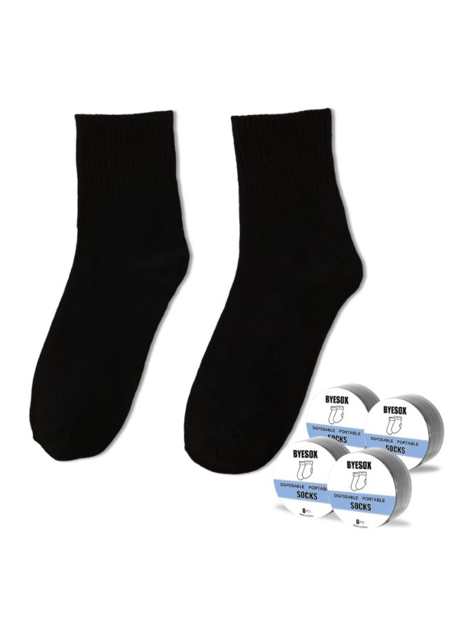 Barakah Disposable Travel Socks - One-Time Use Cotton Blend Tube Socks for Men & Women - Portable, Compact & Universal Fit (36-43) - Ideal for Business Trips, Gym, Beach & Emergency Use (Black,10 Pairs) - Image 1
