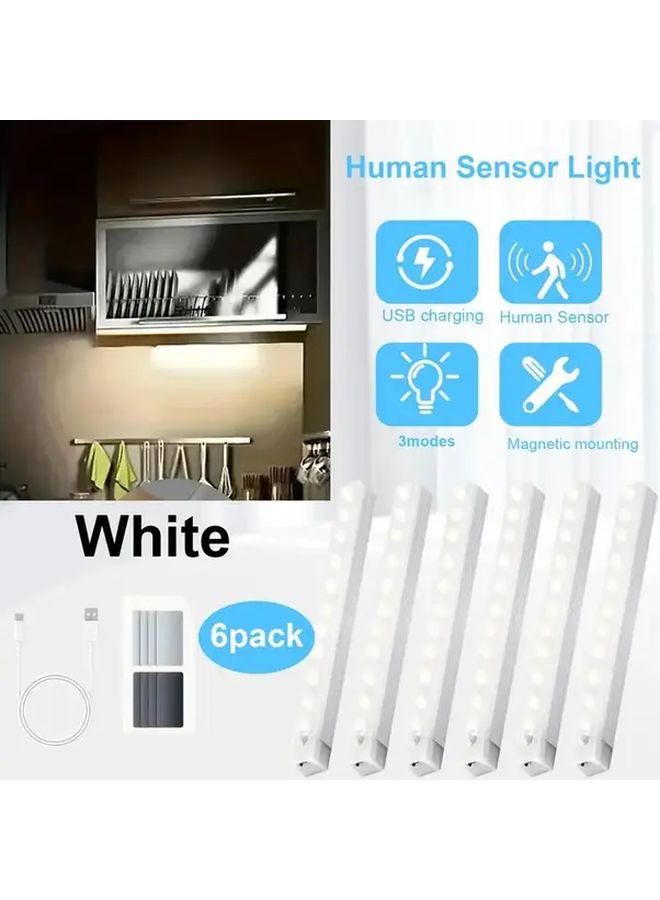 6 قطع ضوء جدار LED أبيض بارد مع مستشعر الحركة، قابل للشحن عبر USB، مغناطيسي وقابل للفصل - Image 3