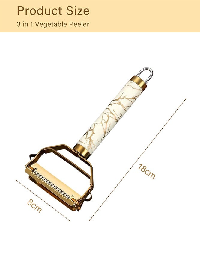 Fasola Stainless Steel Peeler, 3 in 1 Vegetable Peeler,  Fruit, Potatoes Peeler for Kitchen,The Three Functions of Peeling, Shredding, Digging Holes Are Integrated with Ergonomic Non-slip Handle, 18x8x2cm(Gold) - Image 2