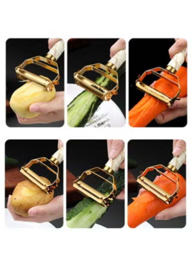 Fasola Stainless Steel Peeler, 3 in 1 Vegetable Peeler,  Fruit, Potatoes Peeler for Kitchen,The Three Functions of Peeling, Shredding, Digging Holes Are Integrated with Ergonomic Non-slip Handle, 18x8x2cm(Gold) - Image 3
