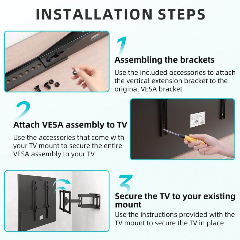 Gadgetzan TV Mount Extension Bracket Kit,TV Mount Extender Designed for Low Vesa Pattern TVâ€™s,Steel Wall Mount Extension Bracket Plate- 2 Pcs - Image 4