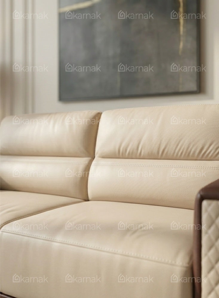 Karnak Kinzli Modern 5-Seater Sofa Set | Leather Tufted Couch |  Beige Coffee Comfortable Armrest Sofa Set for Living Room Apartment, Villas Furniture - Image 4
