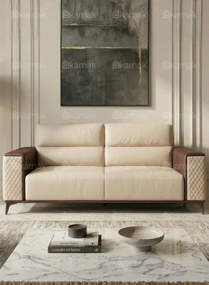 Karnak Kinzli Modern 5-Seater Sofa Set | Leather Tufted Couch |  Beige Coffee Comfortable Armrest Sofa Set for Living Room Apartment, Villas Furniture - Image 3