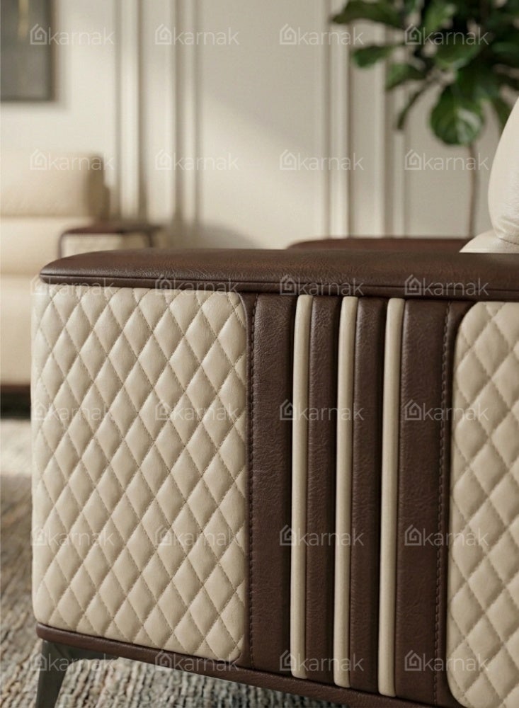 Karnak Kinzli Modern 5-Seater Sofa Set | Leather Tufted Couch |  Beige Coffee Comfortable Armrest Sofa Set for Living Room Apartment, Villas Furniture - Image 5