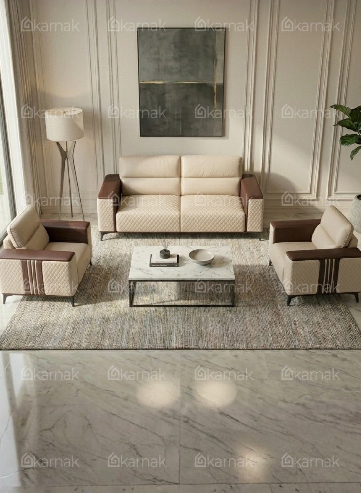 Karnak Kinzli Modern 5-Seater Sofa Set | Leather Tufted Couch |  Beige Coffee Comfortable Armrest Sofa Set for Living Room Apartment, Villas Furniture - Image 2