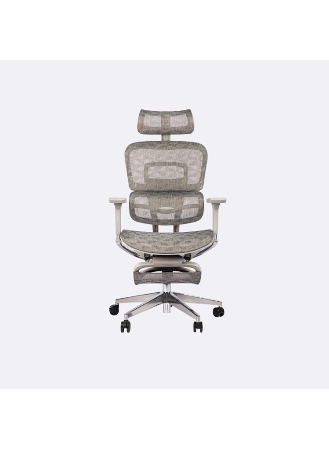 MOMENT MOMENT Ergonomic Office Chair with Headrest, Adjustable Recline, Mesh Back, Adjustable Lumbar Support & Footrest, Reclining & Seat Depth Adjustment - Executive Comfort for Long Work Hours, Grey - Image 1