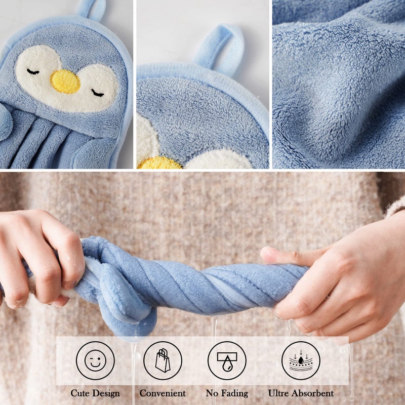 Battilo Home 4 Pack Cute Animal Kids Toddler Hand Towels Planks Hand Plank مع حلقة معلقة من الألياف الدقيقة والامتصاصة فائدة جافة سريعة للحمام المنزل - Image 2