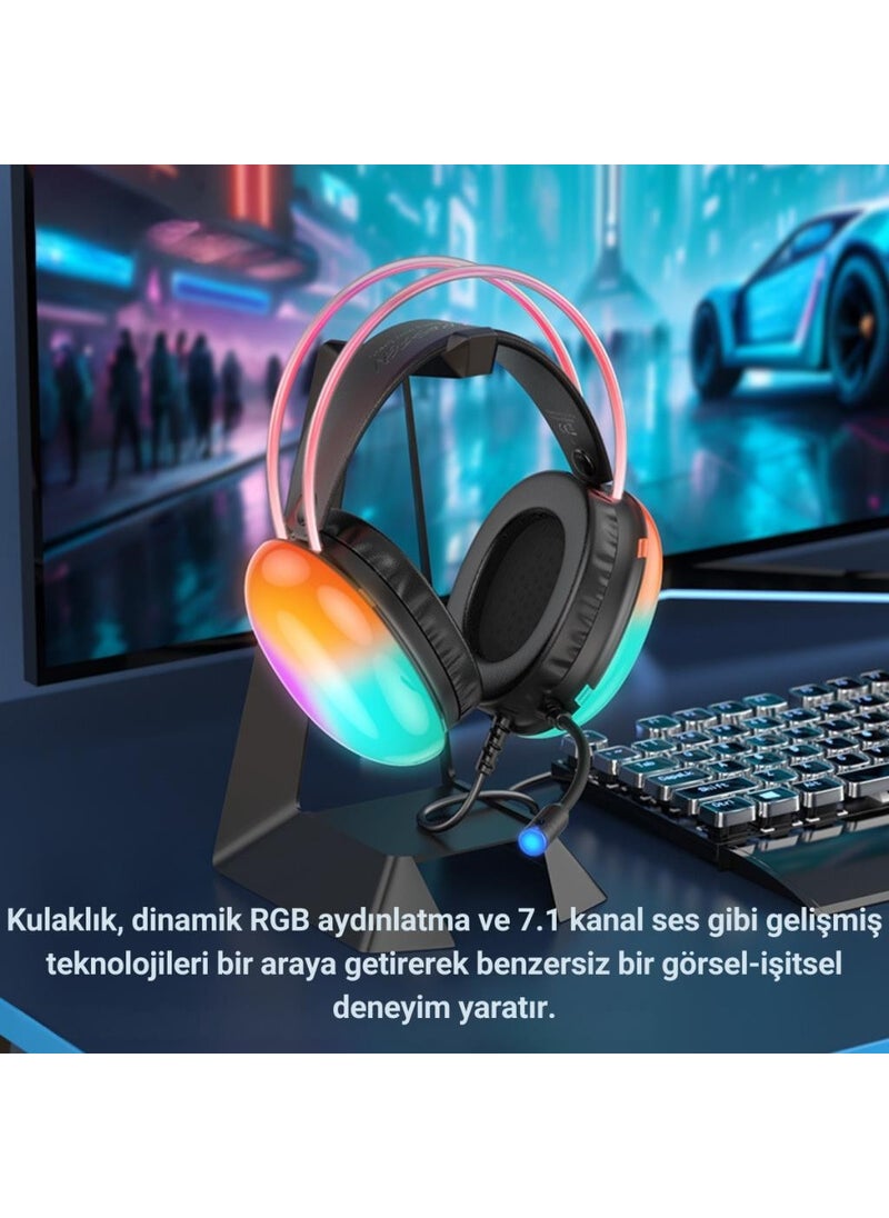 Coofbe - Dynamic Illuminated USB7.1 Wired Professional Headset Gaming Headset with Microphone On-Ear Headphone - Image 1
