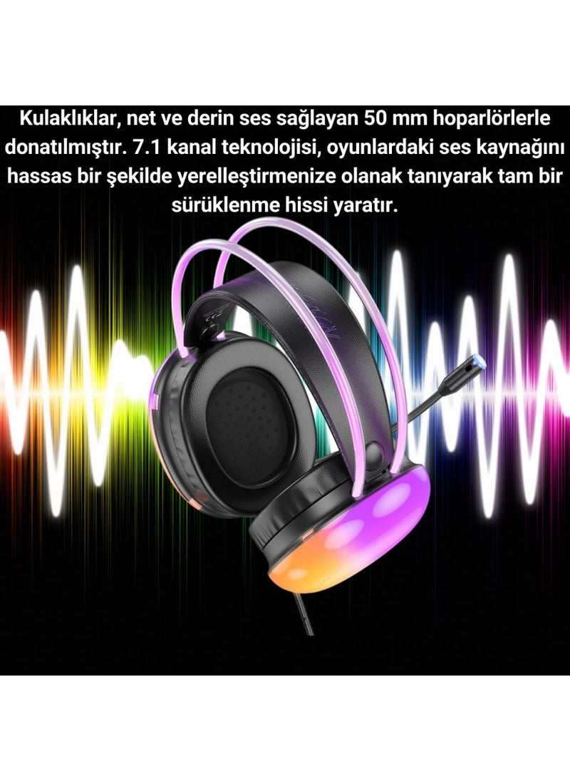 Coofbe - Dynamic Illuminated USB7.1 Wired Professional Headset Gaming Headset with Microphone On-Ear Headphone - Image 1