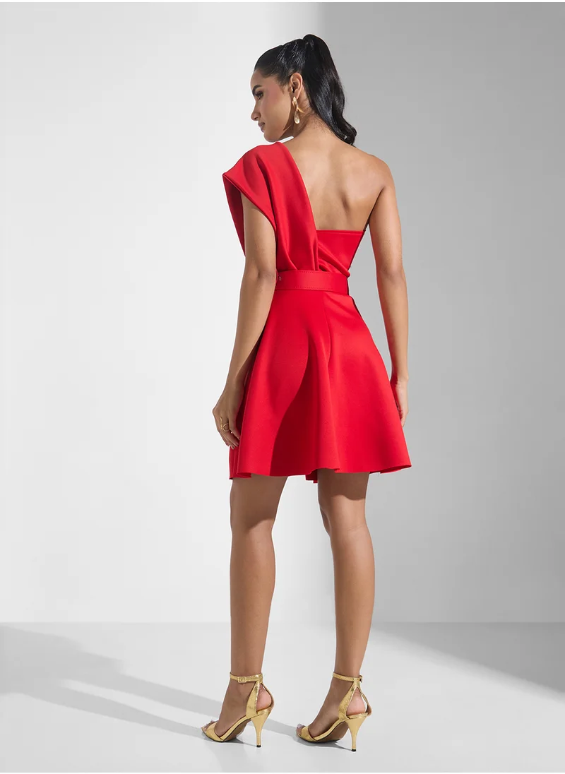 Ginger Boutique One Shoulder Structured A Line Dress