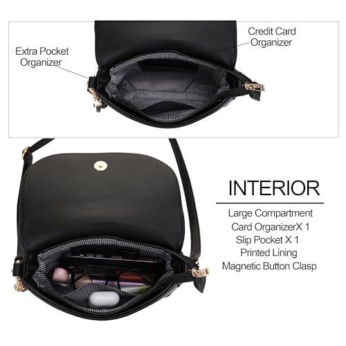 EVVE Small Crossbody Bag for Women Trendy Flap Saddle Purses with Tassel and Adjustable Shoulder Strap - Black - Image 3