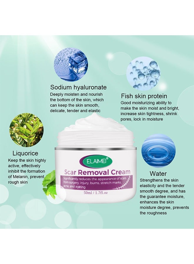 إليمي كريم إزالة الندبات ، جل ندبات متقدم للندبات الجراحية وحب الشباب ، الجروح ، الحروق ، يساعد في الندبات القديمة والجديدة ، علاج الندبات الطبيعية للوجه والجسم 50 مل - Image 2