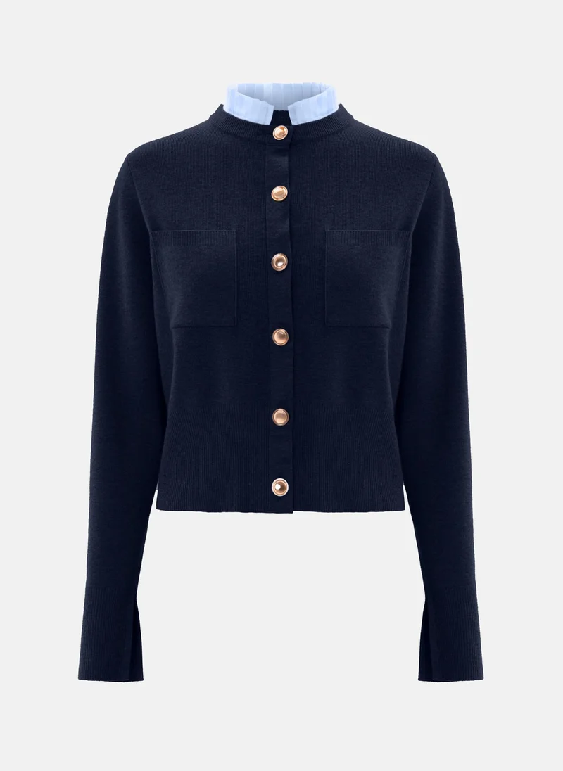 Lichi Cardigan with pleated insert on the collar