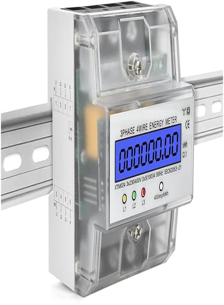 230/400 V 5-100 A Energy Meter, 3-Phase Timer Energy Meter, DIN Rail, Power Meter, 3-Phase Energy Meter (3-Phase 4-Wire)  - Image 1