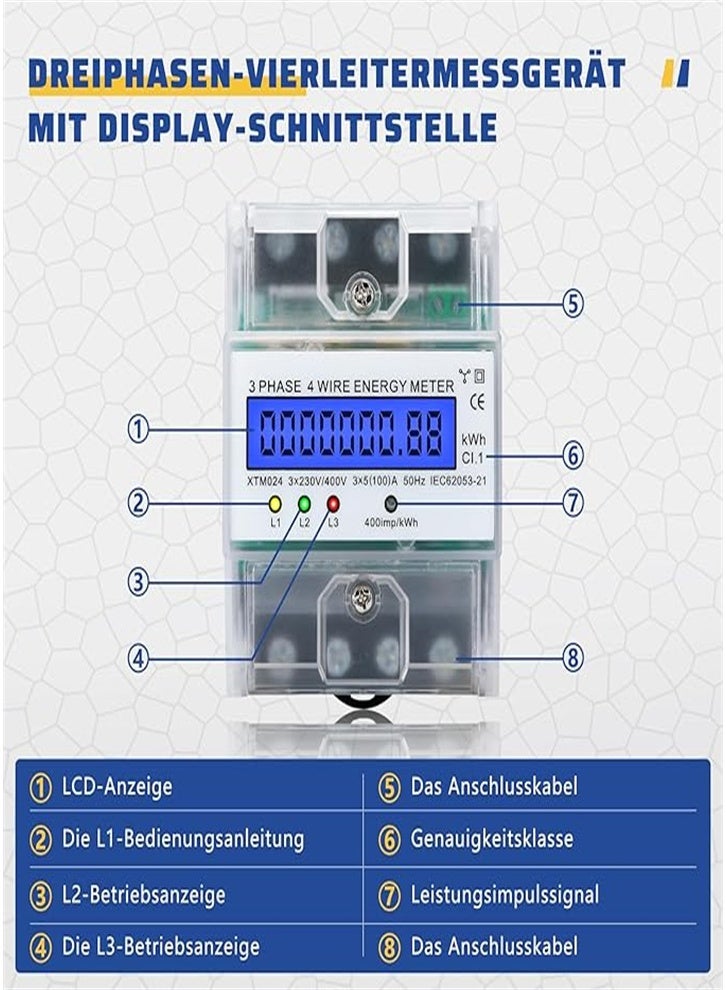 230/400 V 5-100 A Energy Meter, 3-Phase Timer Energy Meter, DIN Rail, Power Meter, 3-Phase Energy Meter (3-Phase 4-Wire)  - Image 3