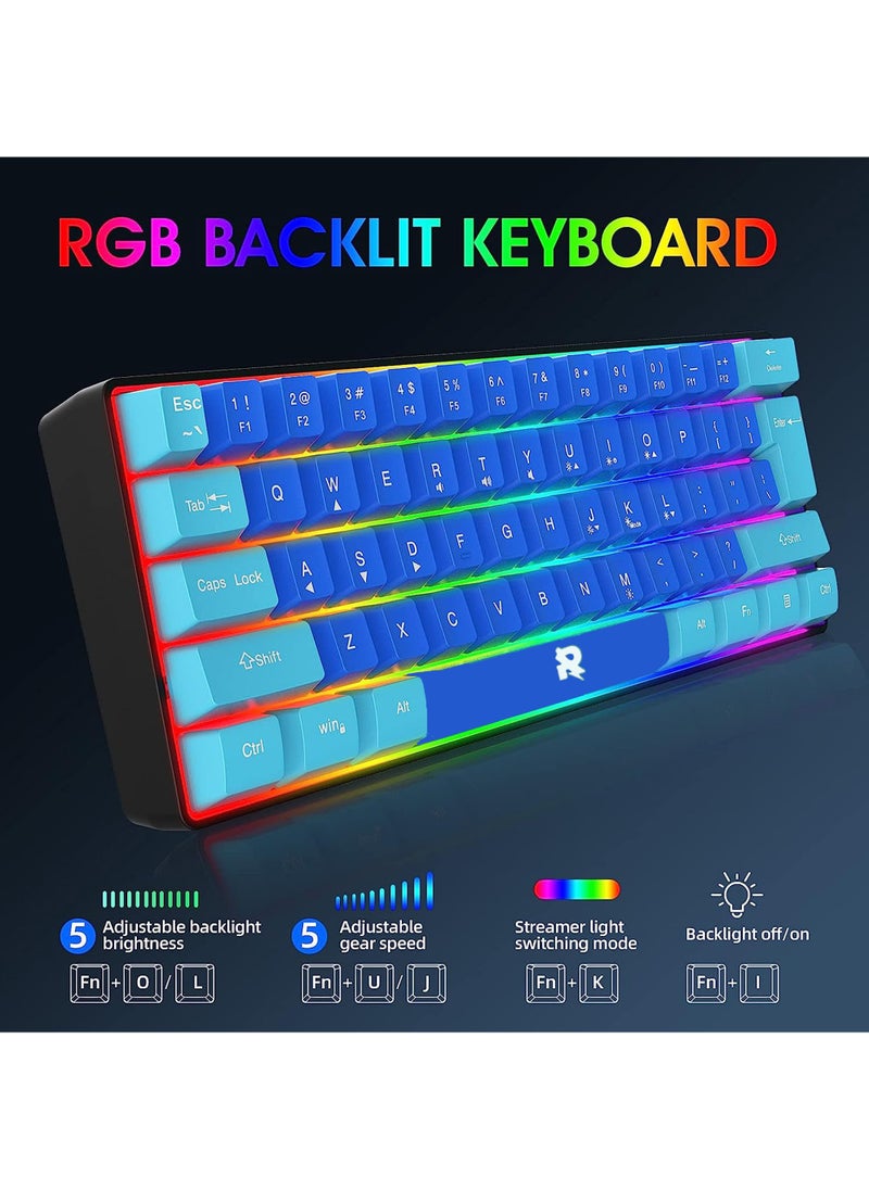 Rock Pow - 60% Wired Gaming Keyboard RGB Ultra-Compact Mini Keyboard Waterproof Mechanical Feeling Small Keyboard for PC/Mac Gamer Typist Travel Easy to Carry on Business Trip - Image 1