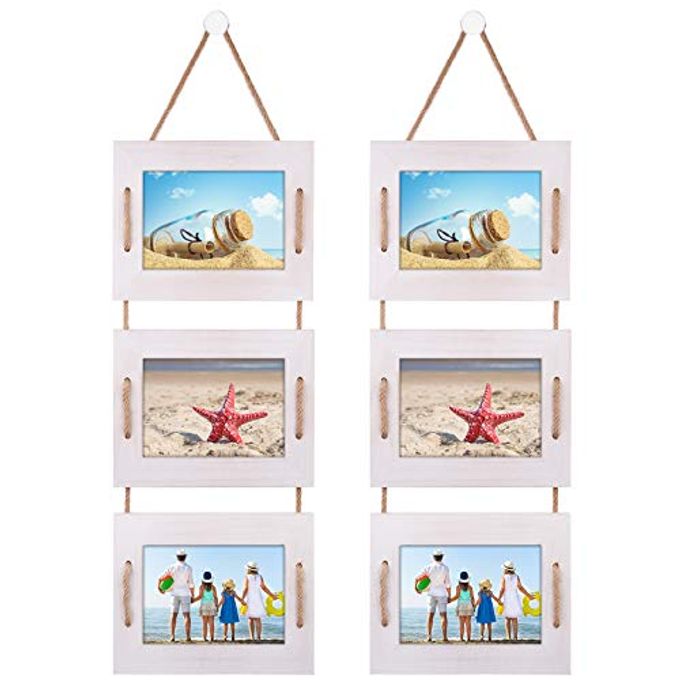 DLQuarts 5x7 Hanging Picture Frames Collage Wall Decor, 3-Frame Set, 3.5x5 with Mat or 5x7 Without Mat, Rustic Solid Wood Photo Frame Pack of 2 Vintage White - Image 4
