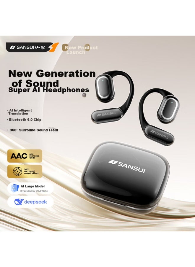 Sansui W12  New Ai Translation Bluetooth Bone Conduction Wireless Smart Sports Noise Cancelling Open-ear Earhook Black - Image 5
