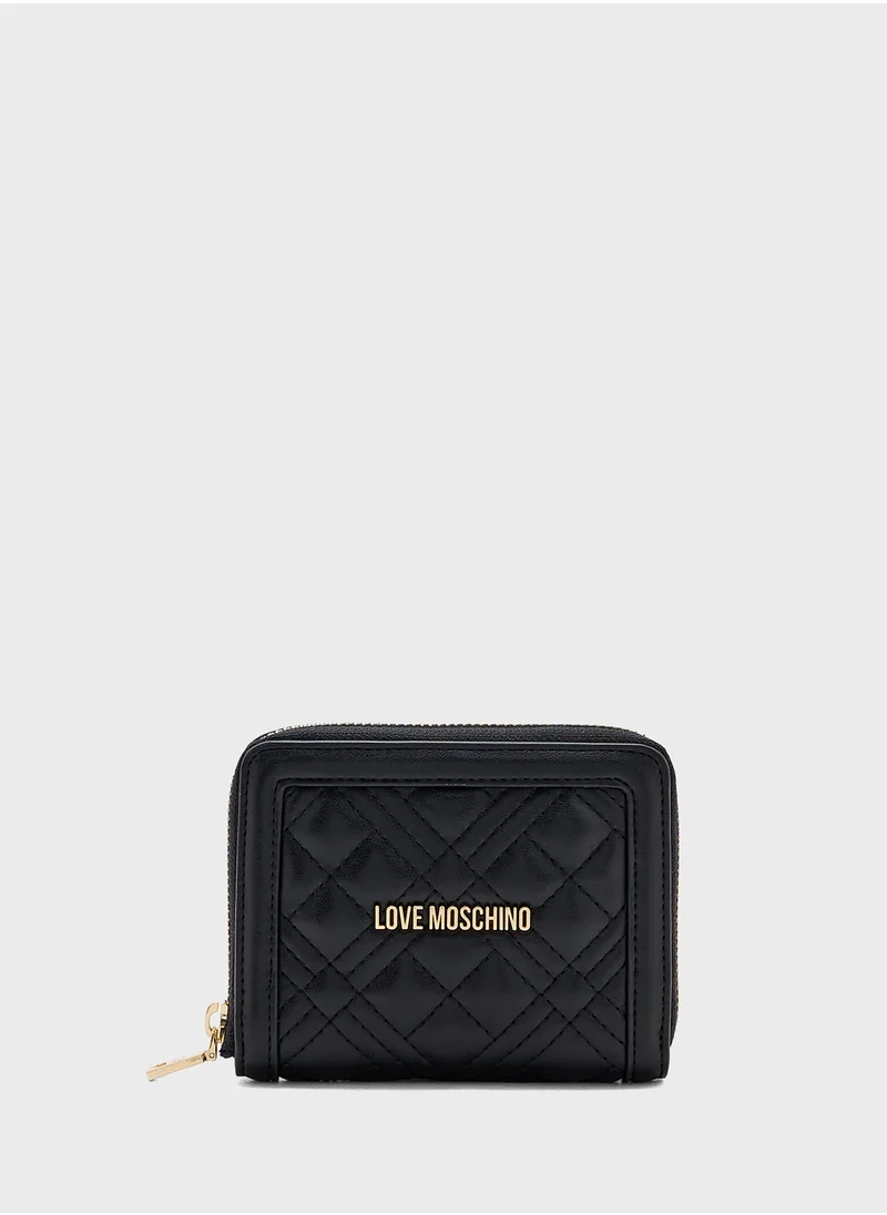 لوف موسكينو Logo Detailed Quilted Zip Over Wallet