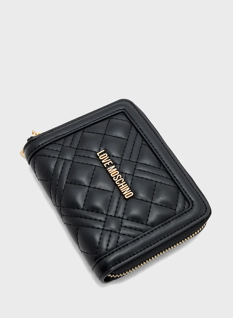 Love Moschino Logo Detailed Quilted Zip Over Wallet