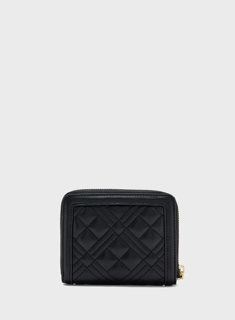 Love Moschino Logo Detailed Quilted Zip Over Wallet