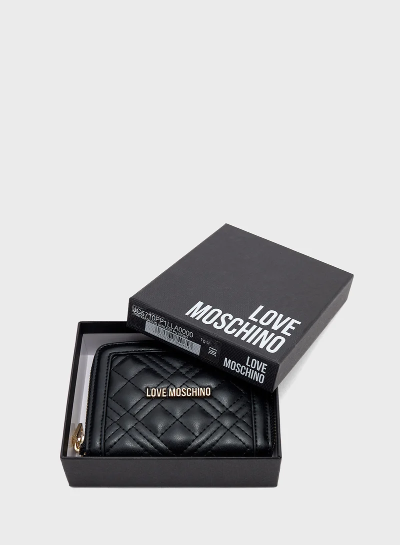 Love Moschino Logo Detailed Quilted Zip Over Wallet