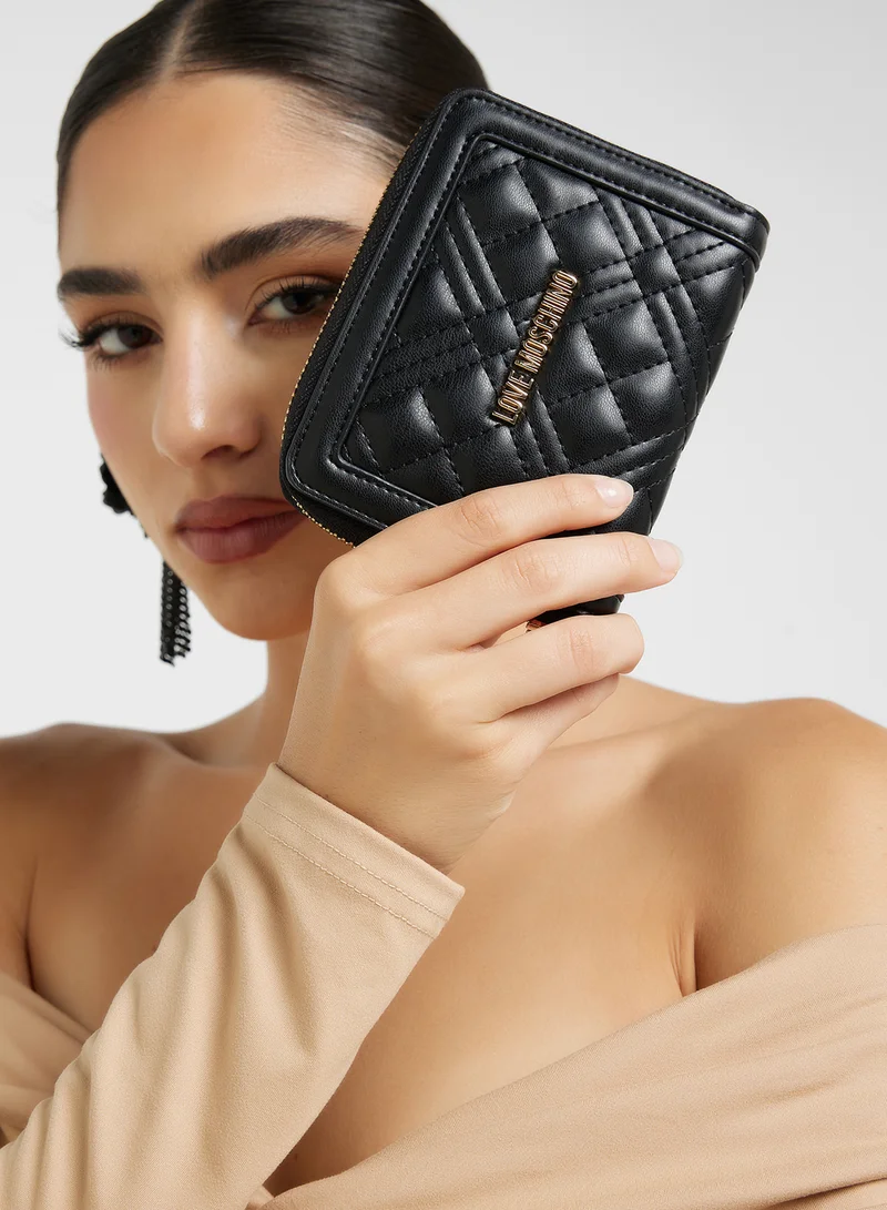 Love Moschino Logo Detailed Quilted Zip Over Wallet