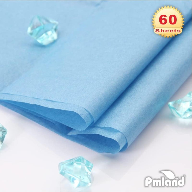 PMLAND ورق تغليف هدايا عالي الجودة - أزرق سماوي - حجم كبير 26 بوصة × 20 بوصة 60 ورقة لحقائب الهدايا والحرف والمناسبات والأعياد وأعياد الميلاد وحفلات الزفاف وحفلات استقبال المواليد - Image 2