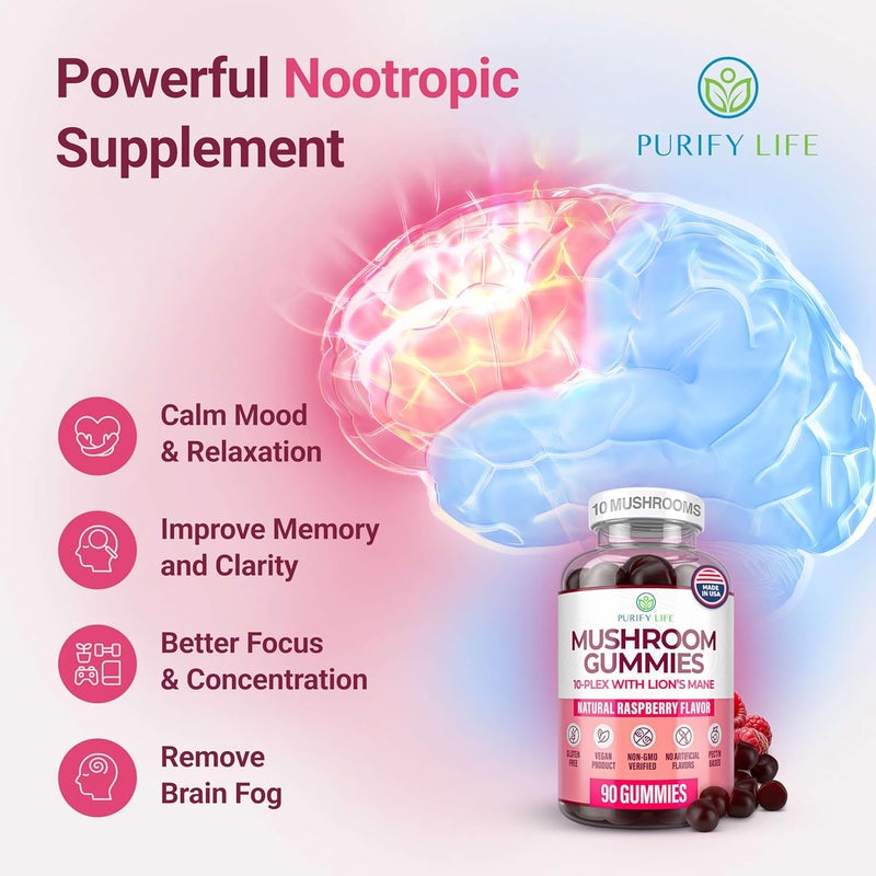Purify Life أول مكملات جوميز الفطر في العالم 10x مكمل فطر مع ليوز مان 90 مضغوط 2500 ملغ لكل حصة مكمل دماغي نوتروبيك دعم المناعة تخفيف التوتر استبدال الحبوب والكبسولات - Image 2