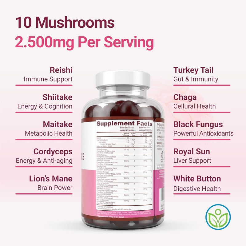 Purify Life أول مكملات جوميز الفطر في العالم 10x مكمل فطر مع ليوز مان 90 مضغوط 2500 ملغ لكل حصة مكمل دماغي نوتروبيك دعم المناعة تخفيف التوتر استبدال الحبوب والكبسولات - Image 5