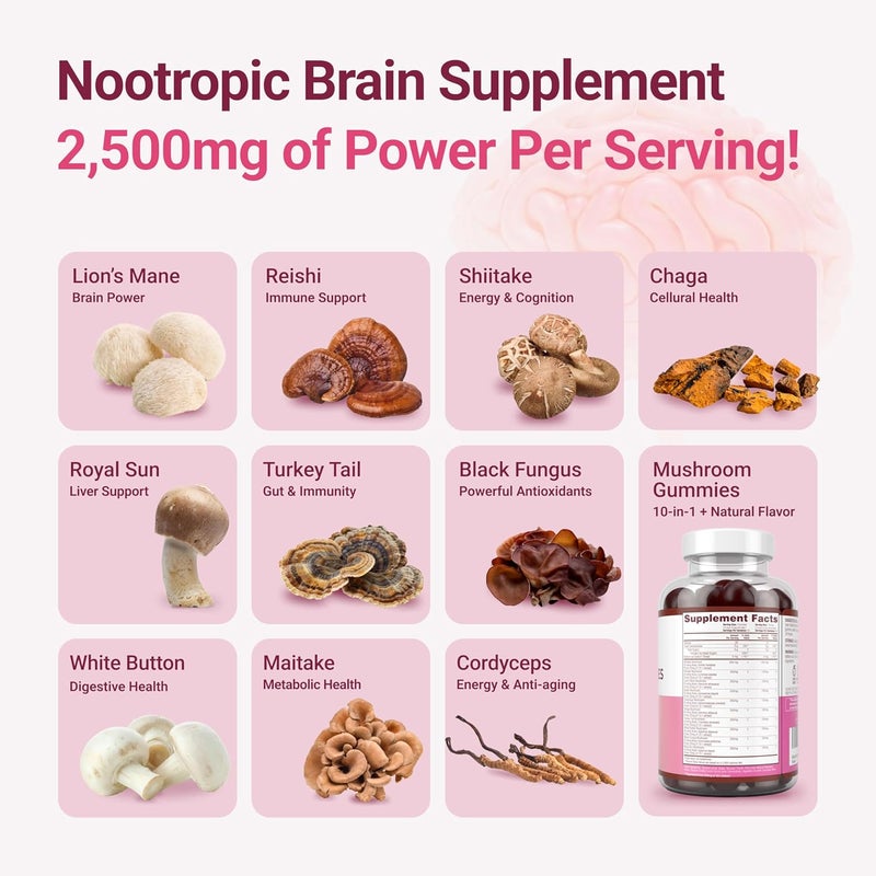 Purify Life أول مكملات جوميز الفطر في العالم 10x مكمل فطر مع ليوز مان 90 مضغوط 2500 ملغ لكل حصة مكمل دماغي نوتروبيك دعم المناعة تخفيف التوتر استبدال الحبوب والكبسولات - Image 4