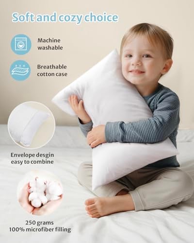 Babebay Toddler Pillow,13X18 Soft Toddler Pillows for Sleeping, Machine Washable Kids Pillow with Cotton Pillowcase, Perfect for Travel (White) - Image 3