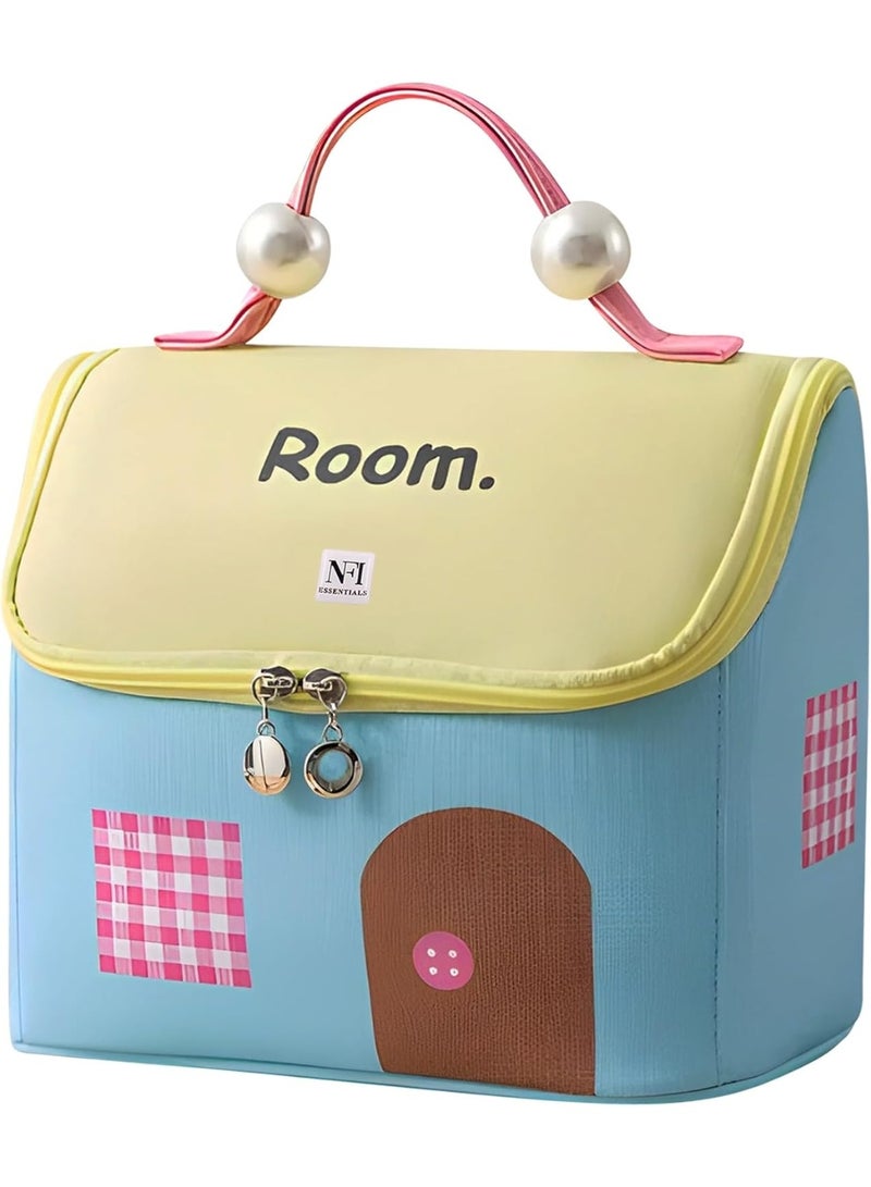 حقيبة مكياج كبيرة السعة للنساء - منظم مستحضرات تجميل على شكل منزل، حقيبة سفر أنيقة للمكياج، منتجات العناية بالبشرة، أدوات النظافة الشخصية والإكسسوارات، حقيبة تخزين خفيفة الوزن ومتينة - Image 1