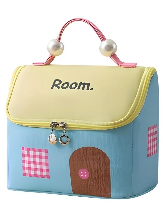 حقيبة مكياج كبيرة السعة للنساء - منظم مستحضرات تجميل على شكل منزل، حقيبة سفر أنيقة للمكياج، منتجات العناية بالبشرة، أدوات النظافة الشخصية والإكسسوارات، حقيبة تخزين خفيفة الوزن ومتينة - Image 3