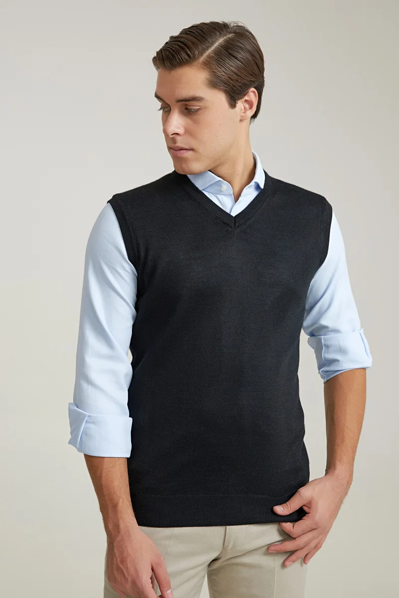 دي أس دامات Regular Fit Black Plain Knit Sweater 9HF060636282Y