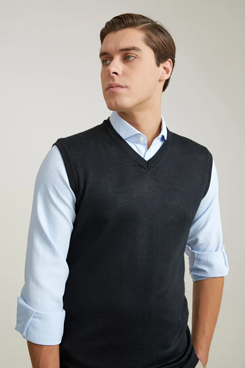 دي أس دامات Regular Fit Black Plain Knit Sweater 9HF060636282Y
