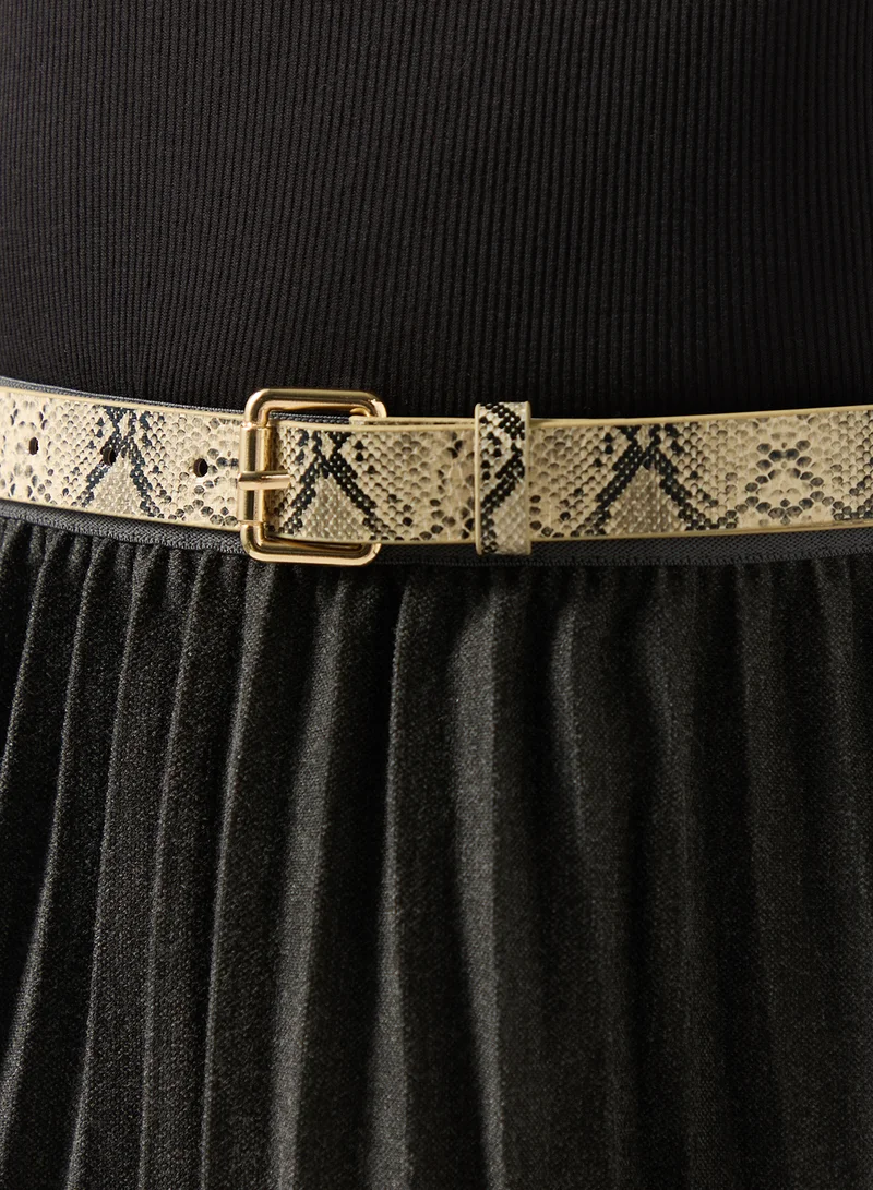 ELLA Brown Golden Buckle Slim Belt for Women | Best Price UAE