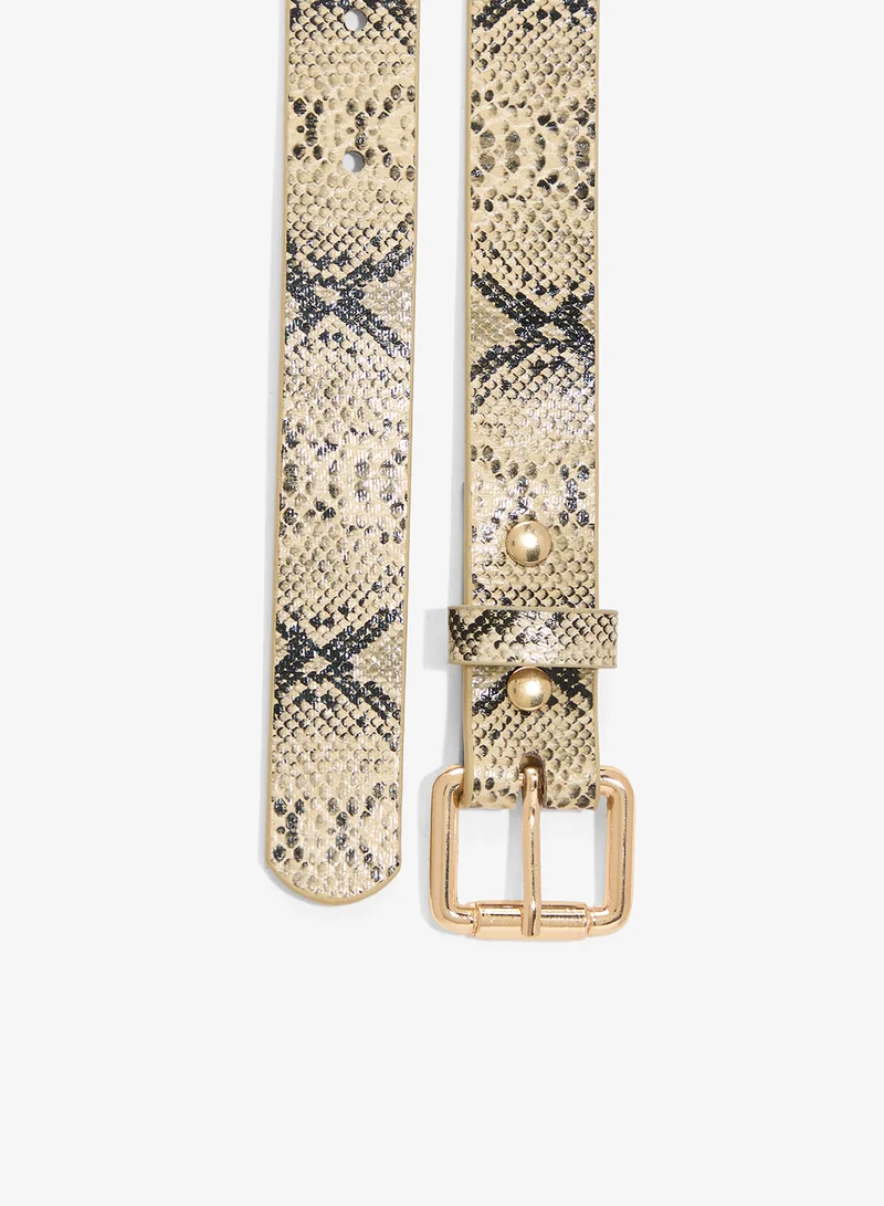 Ella Brown Golden Buckle Slim Belt for Women | Best Price UAE