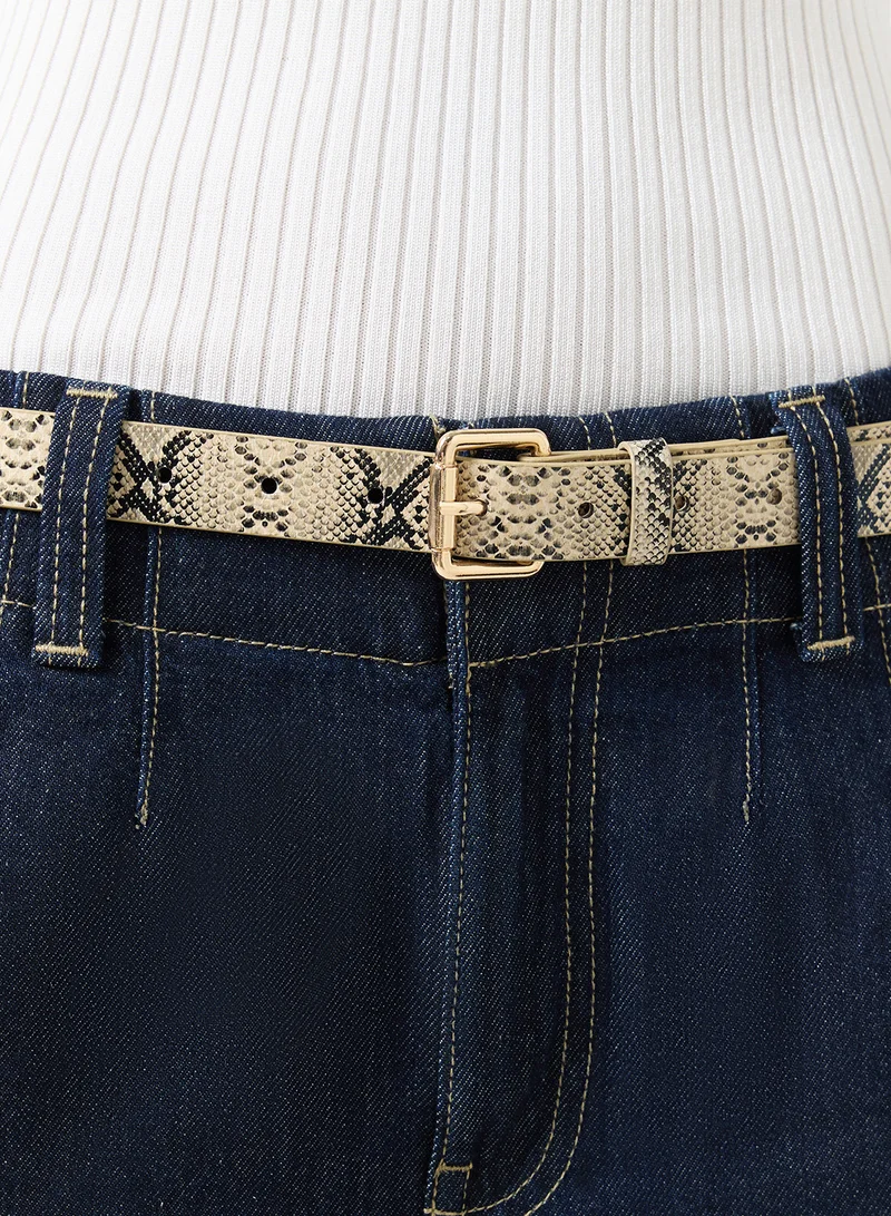 Ella Brown Golden Buckle Slim Belt for Women | Best Price UAE
