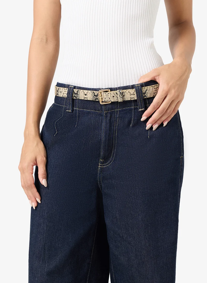 Ella Brown Golden Buckle Slim Belt for Women | Best Price UAE