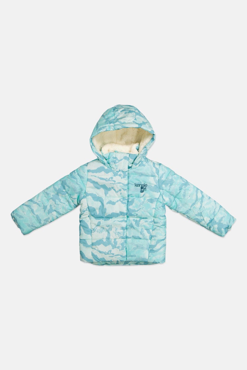 Kensie Girl Toddlers Girl Camouflage Puffer Jacket, Mint Green  - Image 1