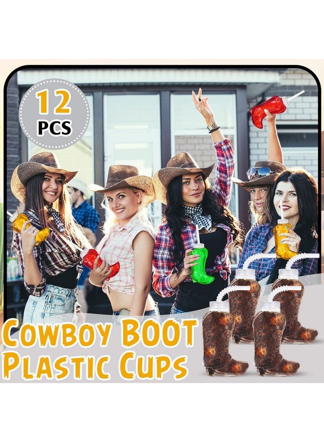Hoolerry 12 Pcs 17 Oz Transparent Cowboy Boot Party Plastic Cups With Straws And Lids Plastic Cowboy Cups For Western Themed Party Supplies And Rodeo Party Decorations  - Image 4