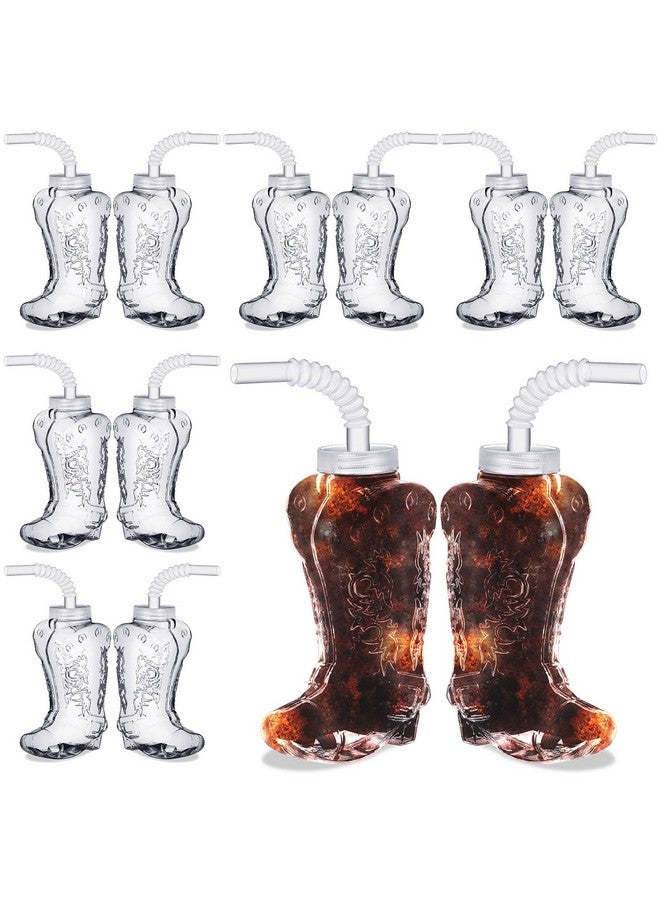 Hoolerry 12 Pcs 17 Oz Transparent Cowboy Boot Party Plastic Cups With Straws And Lids Plastic Cowboy Cups For Western Themed Party Supplies And Rodeo Party Decorations  - Image 1