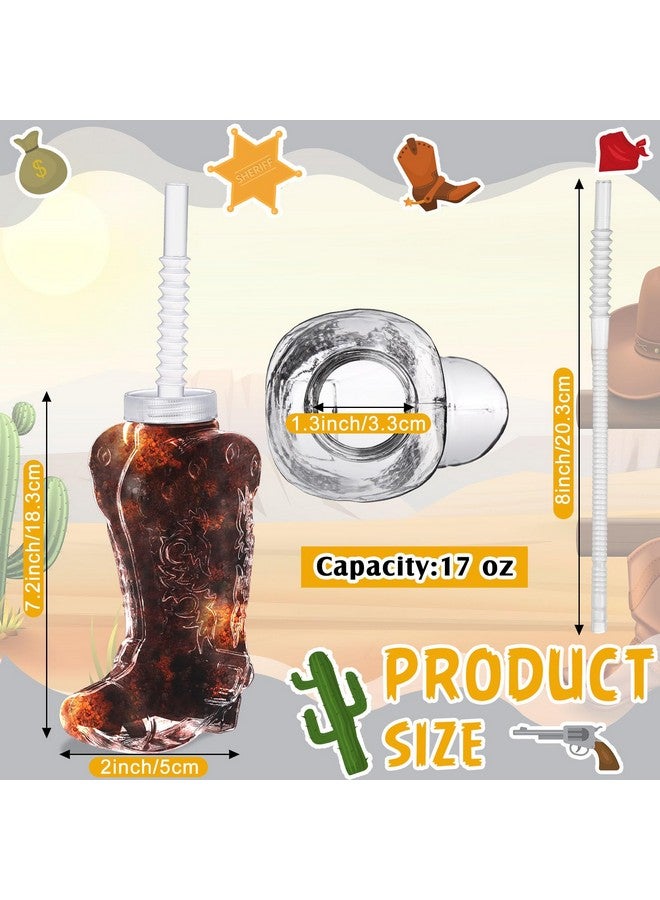 Hoolerry 12 Pcs 17 Oz Transparent Cowboy Boot Party Plastic Cups With Straws And Lids Plastic Cowboy Cups For Western Themed Party Supplies And Rodeo Party Decorations  - Image 2