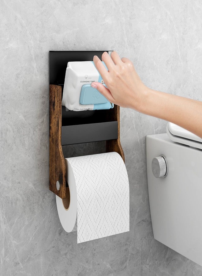 TQVAI Wall Mounted Toilet Paper Holder - 3 Ways Mount - Self Adhesive Magnetic Toilet Paper Organizer with Wipes Holder for Bathroom, Restroom, Kitchen, Vintage/Black - Image 3